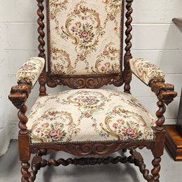 Early 19th Century French renaissance beautifully carved chair with stunning new upholstery. In good original condition with new upholstery.