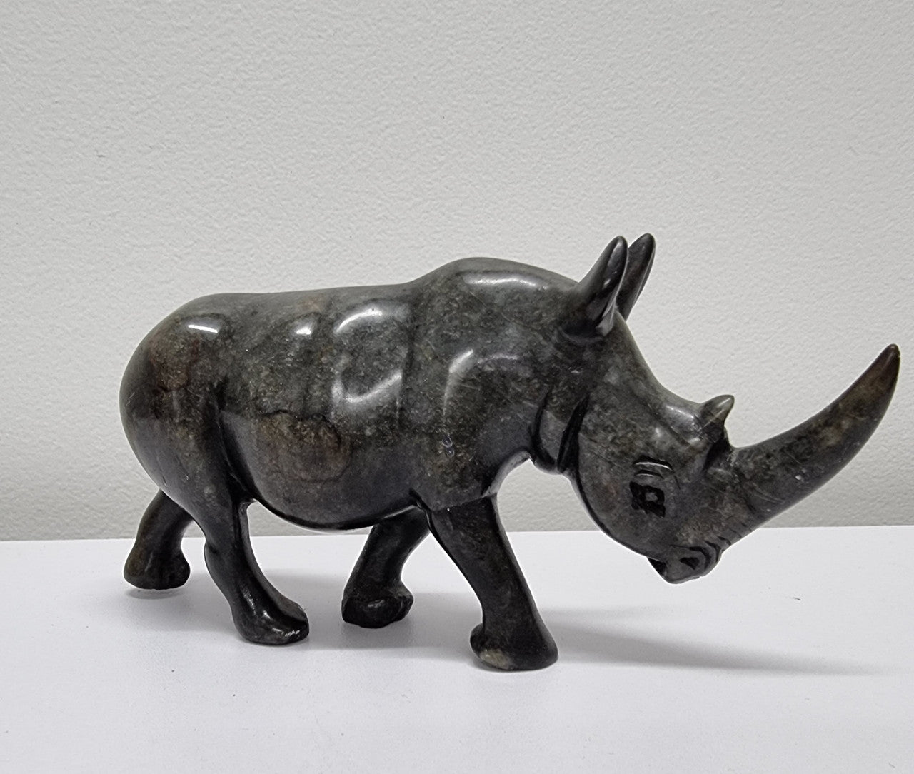 Vintage African Hand Carved Stone Rhino Sculpture