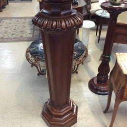 French Antique Grand Marble Top Walnut Pedestal