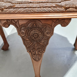Heavily carved Teakwood round Chinese coffee table. In good original detailed condition. Circa: 1920
