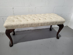 Vintage Neutral Upholstered Buttoned Stool | Antique & Vintage | Moonee Ponds Antiques | Australia Wide Delivery