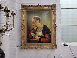 Large Gilt Framed Signed Oil on Canvas Portrait of a Maiden Reading | Antique & Vintage | Moonee Ponds Antiques | Australia Wide Delivery