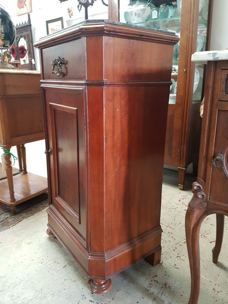 French Flame Mahogany Marble Top Cabinet