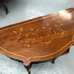 Stunning small inlaid French Walnut Louis XV style hall table with ormolu mounts and beautiful details. It has been sourced from France and is in good orignal detailed condition.