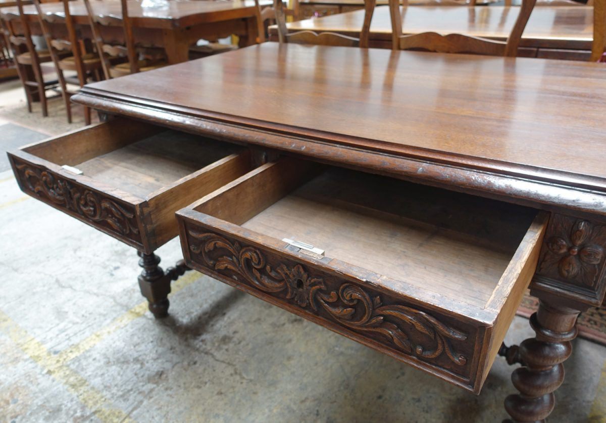 1860's French Oak Gothic Style Two Drawer Desk