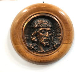 Italian Copper Plaque Of Jesus Set In Fruitwood Frame | Antique & Vintage | Moonee Ponds Antiques | Australia Wide Delivery