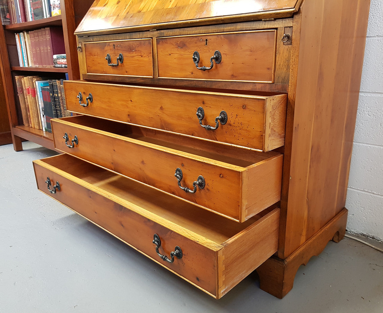 Antique Yew Wood Bureau With A Leather Inset | Antique & Vintage | Moonee Ponds Antiques | Australia Wide Delivery