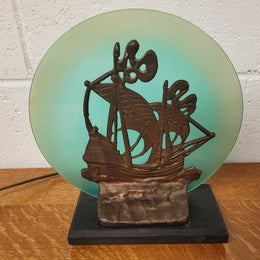 Art Deco bronze glass ships lamp. It has been rewired and is from circa 1920's.
