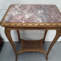 Antique French 19th century inset marble top & giltwood side/salon table. In good condition. Circa 1890.