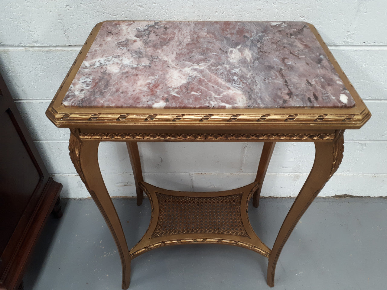 Antique French 19th century inset marble top & giltwood side/salon table. In good condition. Circa 1890.