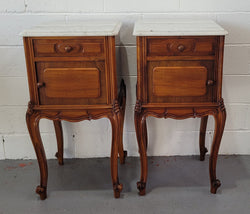 Pair of French Walnut White Marble Top Bedside Cabinets | Antique & Vintage | Moonee Ponds Antiques | Australia Wide Delivery