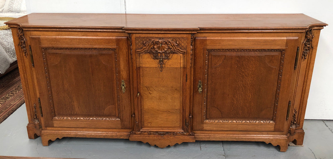 19th Century French Oak Two Drawer Buffet With Beautiful Carvings