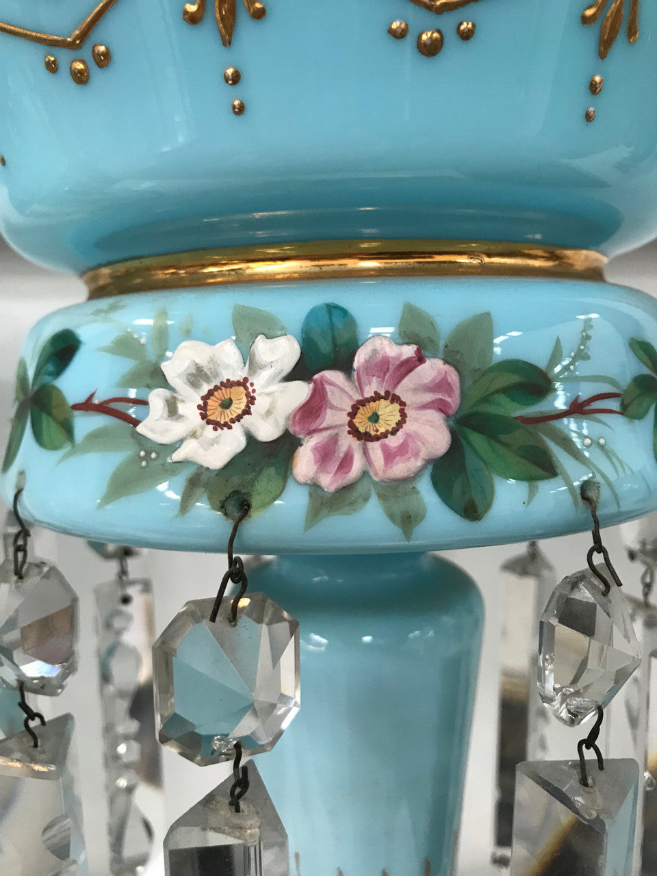 A Pair Of Victorian Blue Glass Lustres | Antique & Vintage | Moonee Ponds Antiques | Australia Wide Delivery