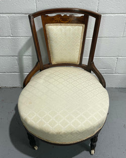 Edwardian Sheraton Inlaid Upholstered Bedroom Chair | Antique & Vintage | Moonee Ponds Antiques | Australia Wide Delivery