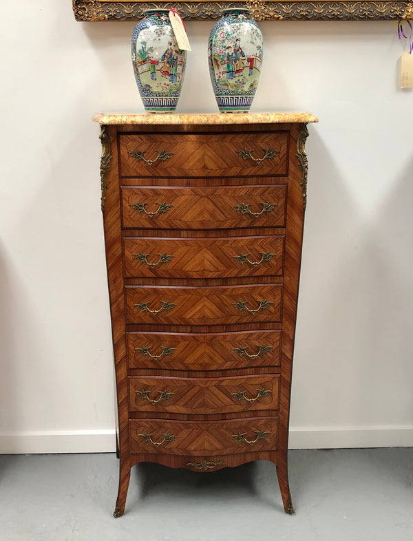 Kingwood Louis XV Inlaid Marble Top Semainier