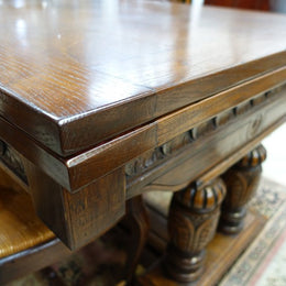 Large French Oak Square Parquetry Top Extension Table