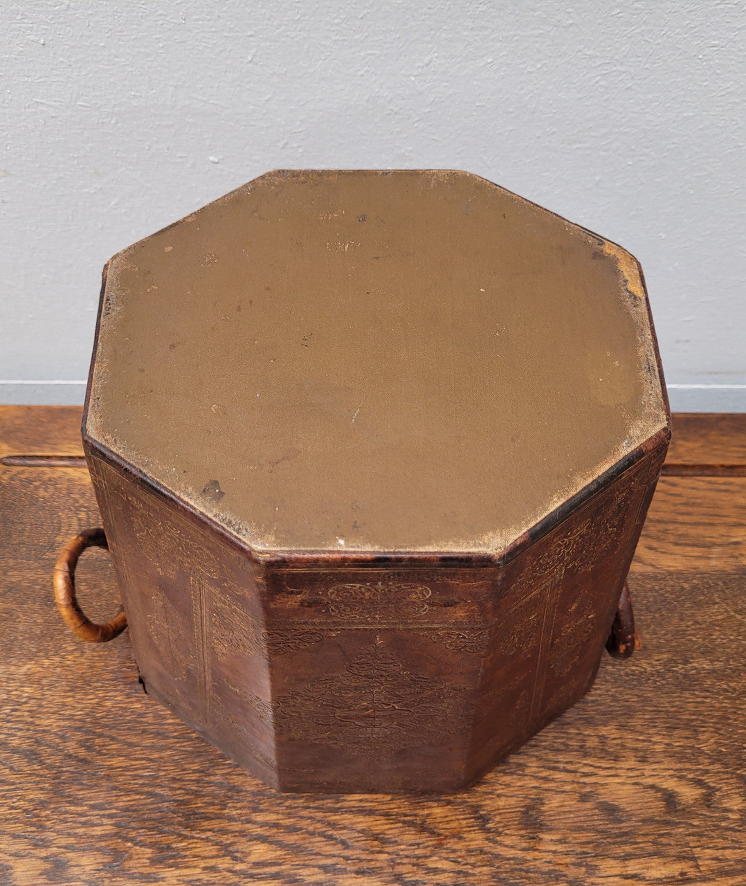 Vintage Italian Tooled Leather Waste Bin