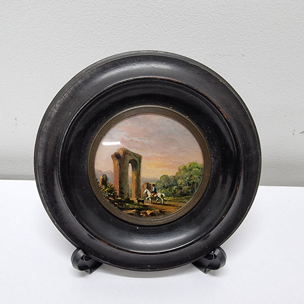 Lovely Victorian hand painted miniature landscape. Please note stand is not included. It is in good original condition and has been sourced locally. Please view photos as they help form part of the description.