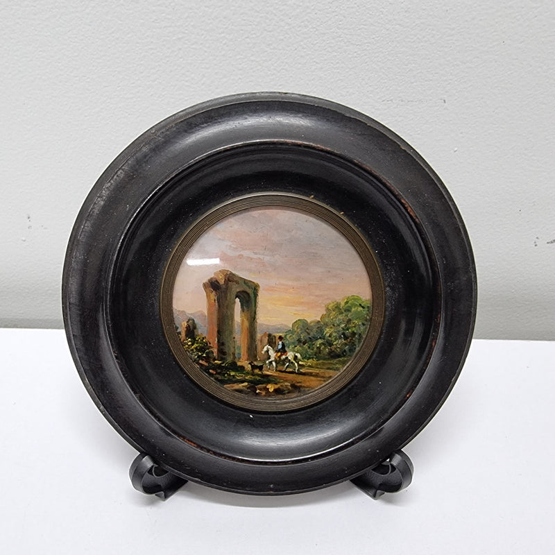 Lovely Victorian hand painted miniature landscape. Please note stand is not included. It is in good original condition and has been sourced locally. Please view photos as they help form part of the description.