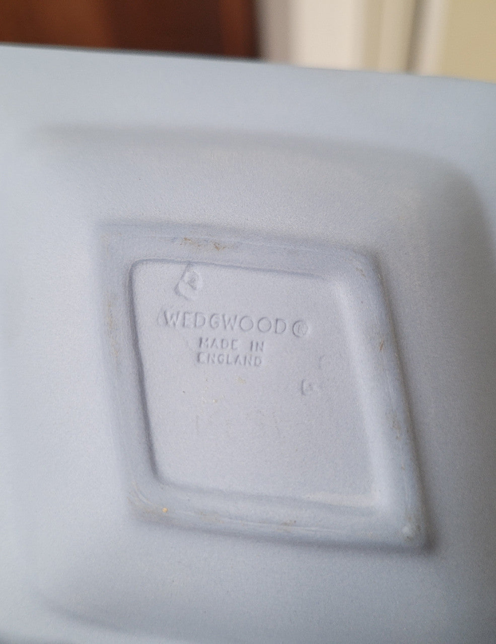 Wedgwood blue and white diamond shaped pin dish. It is in good original condition with no chips or cracks and it has been sourced locally. Please view photos as they help form part of the description.