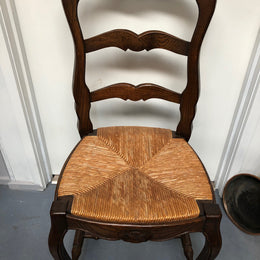 Lovely Set Of Six French Oak Rush Seat Dining Chairs