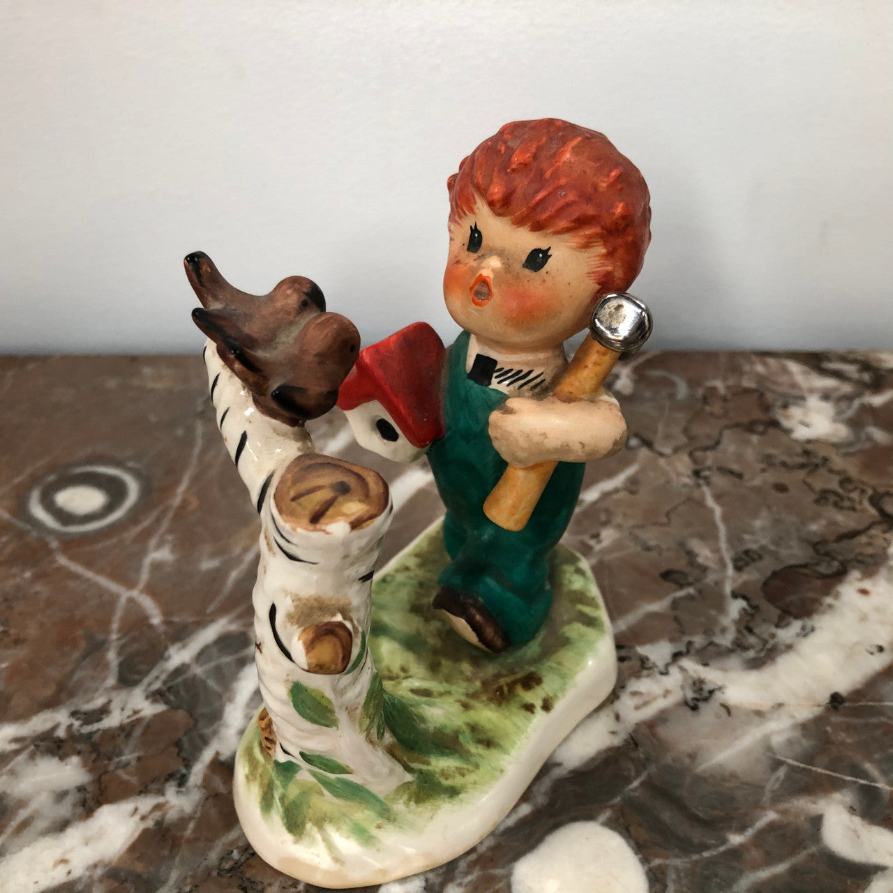 Vintage Hummel Figurine "#7957" Red Head Boy With Hammer & Birdhouse