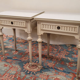 Pair Vintage French Louis 16th style single drawer bedside with original paint. They have been sourced from France and are in good original condition.