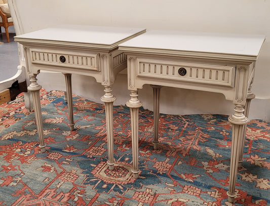 Pair Vintage French Louis 16th style single drawer bedside with original paint. They have been sourced from France and are in good original condition.