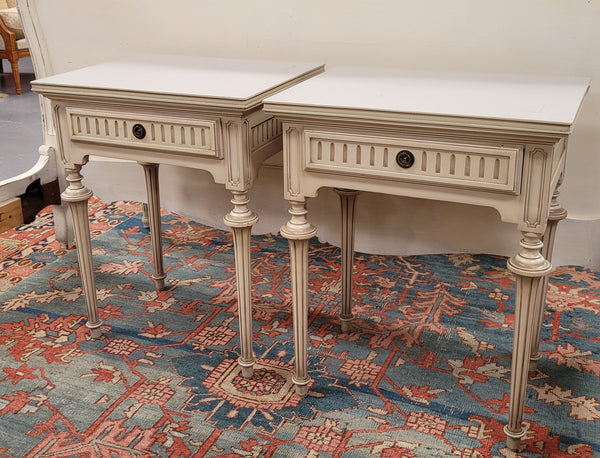 Pair Vintage French Louis 16th style single drawer bedside with original paint. They have been sourced from France and are in good original condition.