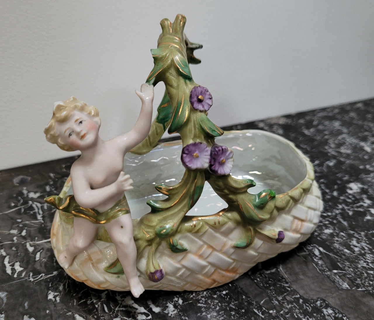 Late Victorian China Basket Decorated With Floral & Child Figure | Antique & Vintage | Moonee Ponds Antiques | Australia Wide Delivery