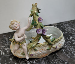 Late Victorian China Basket Decorated With Floral & Child Figure | Antique & Vintage | Moonee Ponds Antiques | Australia Wide Delivery