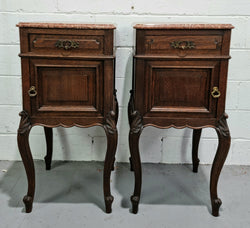 Louis XV Style Dark Oak Marble Top Bedside Cabinets | Antique & Vintage | Moonee Ponds Antiques | Australia Wide Delivery