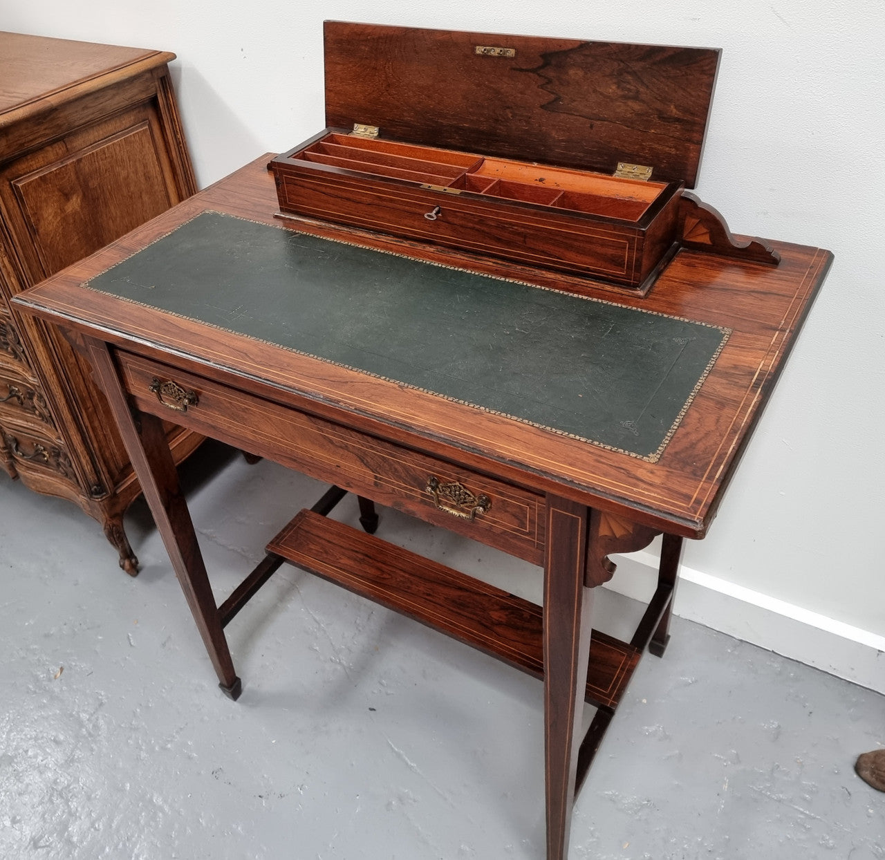 Edwardian Sheraton Style Desk Leather Insert Top | Antique & Vintage | Moonee Ponds Antiques | Australia Wide Delivery