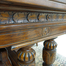 Large French Oak Square Parquetry Top Extension Table