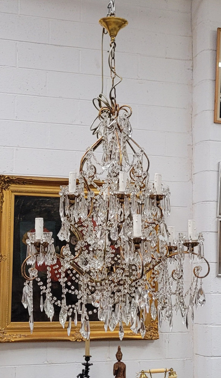 Very Impressive Large French Crystal Two Tier 12 Arm Chandelier