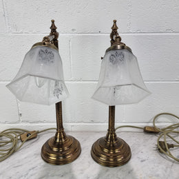 Pair of French Antique style table lamps with glass shades. In very good condition and in working order.