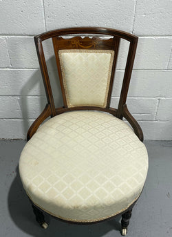Edwardian Sheraton Inlaid Upholstered Bedroom Chair | Antique & Vintage | Moonee Ponds Antiques | Australia Wide Delivery