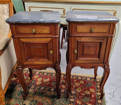 Pair of Walnut Louis XV Style Grey Marble Top Bedside Cabinets | Antique & Vintage | Moonee Ponds Antiques | Australia Wide Delivery