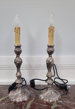 Pair of Antique French Silver Candlestick Table Lamps | Antique & Vintage | Moonee Ponds Antiques | Australia Wide Delivery