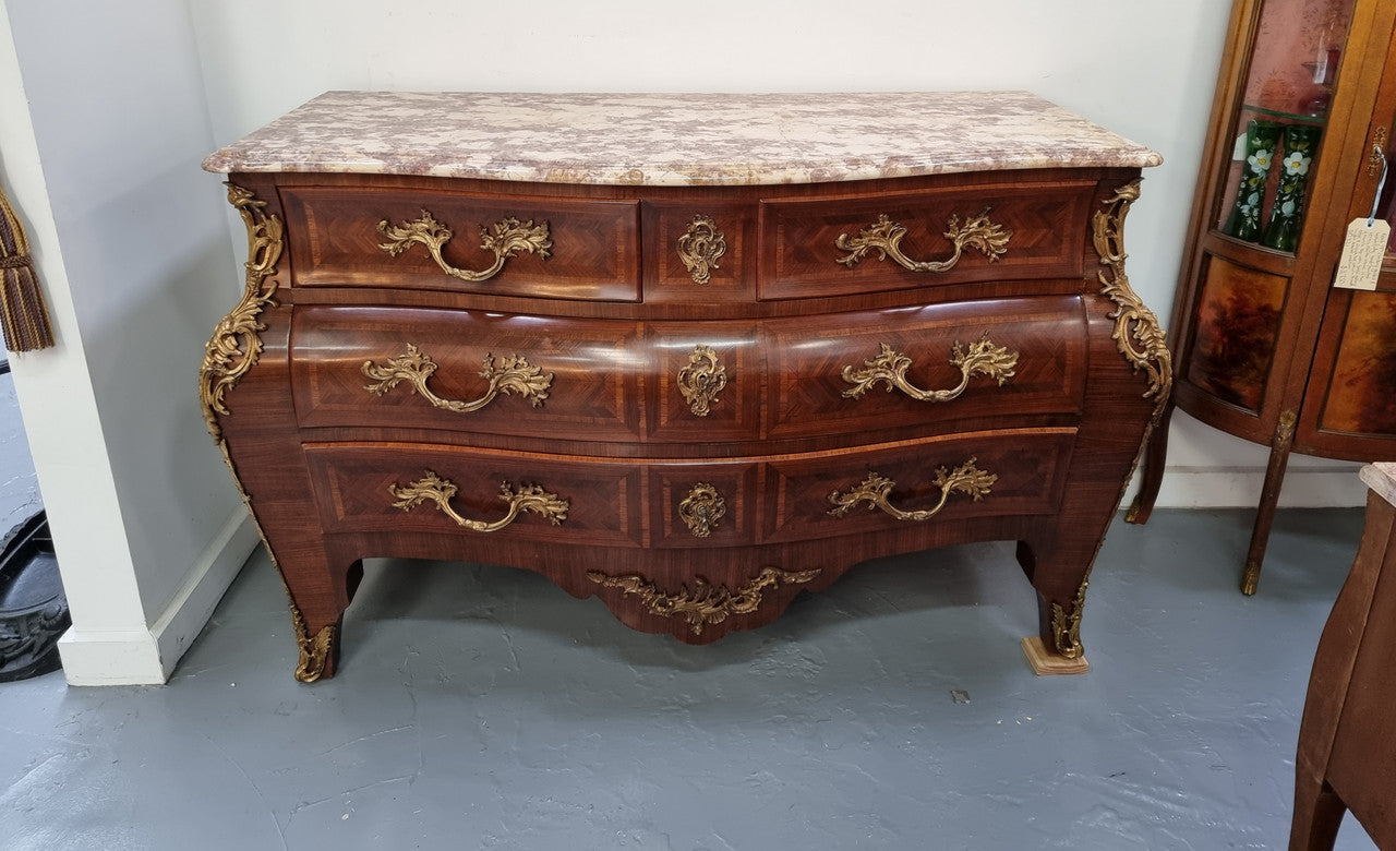 Grand French Bombe Shape Rosewood & Walnut Marble Top Commode | Antique & Vintage | Moonee Ponds Antiques | Australia Wide Delivery