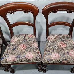 Set of Four Victorian upholstered cedar balloon back chairs. In good original detailewd condition, fabric is also in good used condition.