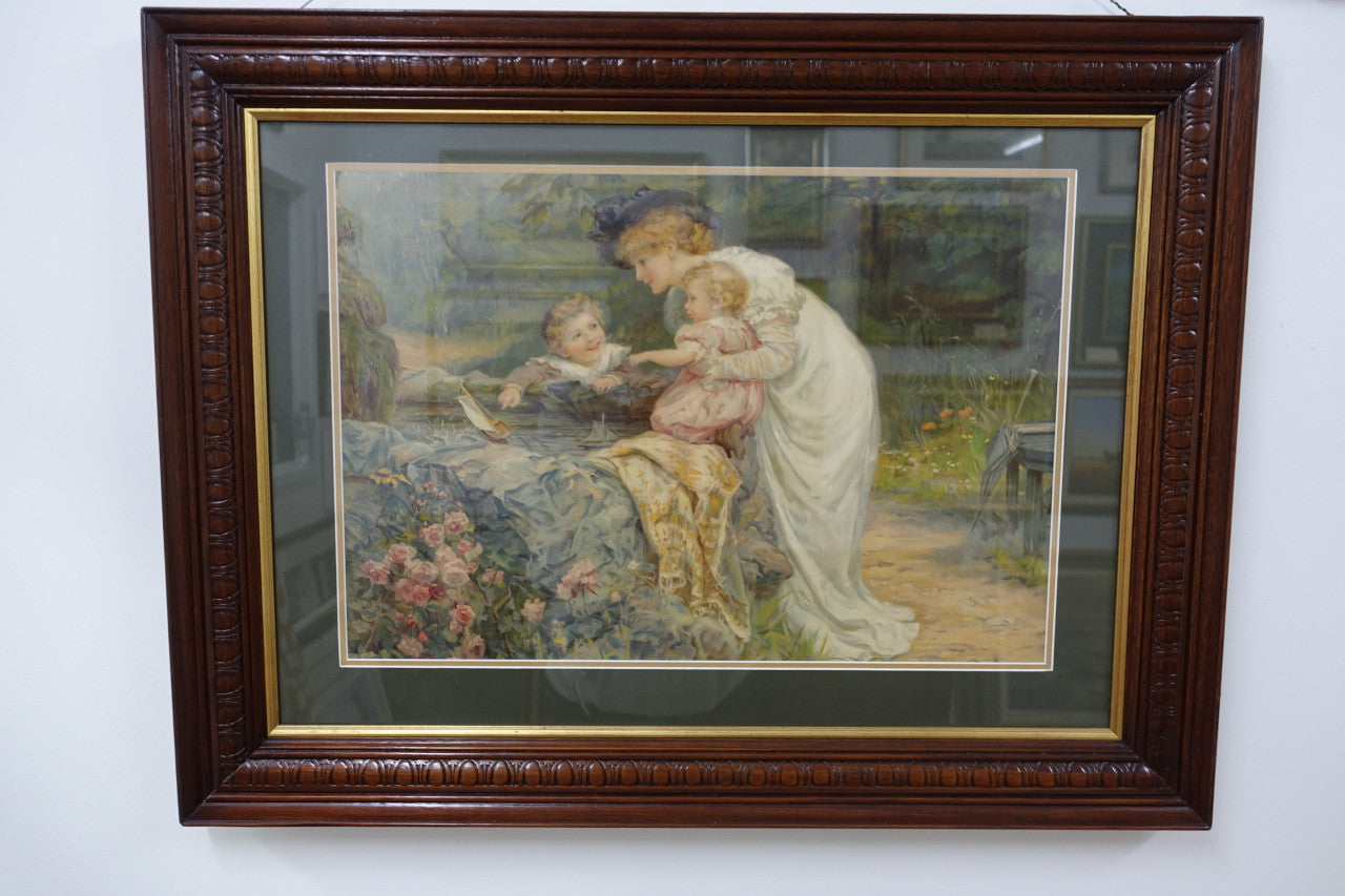 Framed Print Of Mother And Children Scene | Antique & Vintage | Moonee Ponds Antiques | Australia Wide Delivery
