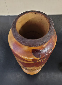 Antique Pokerwork Timber Vase With Floral Design | Antique & Vintage | Moonee Ponds Antiques | Australia Wide Delivery