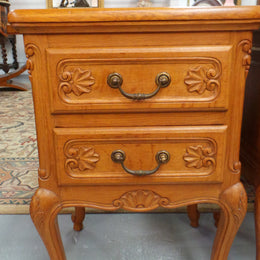 Beautiful Pair of Louis XV Style Light Oak Bedside