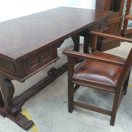 French Oak Desk With A Parquetry Top