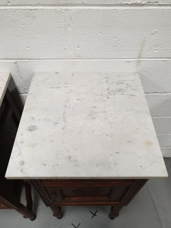 French Pair Of Oak White Marble Top Bedside Cabinets | Antique & Vintage | Moonee Ponds Antiques | Australia Wide Delivery