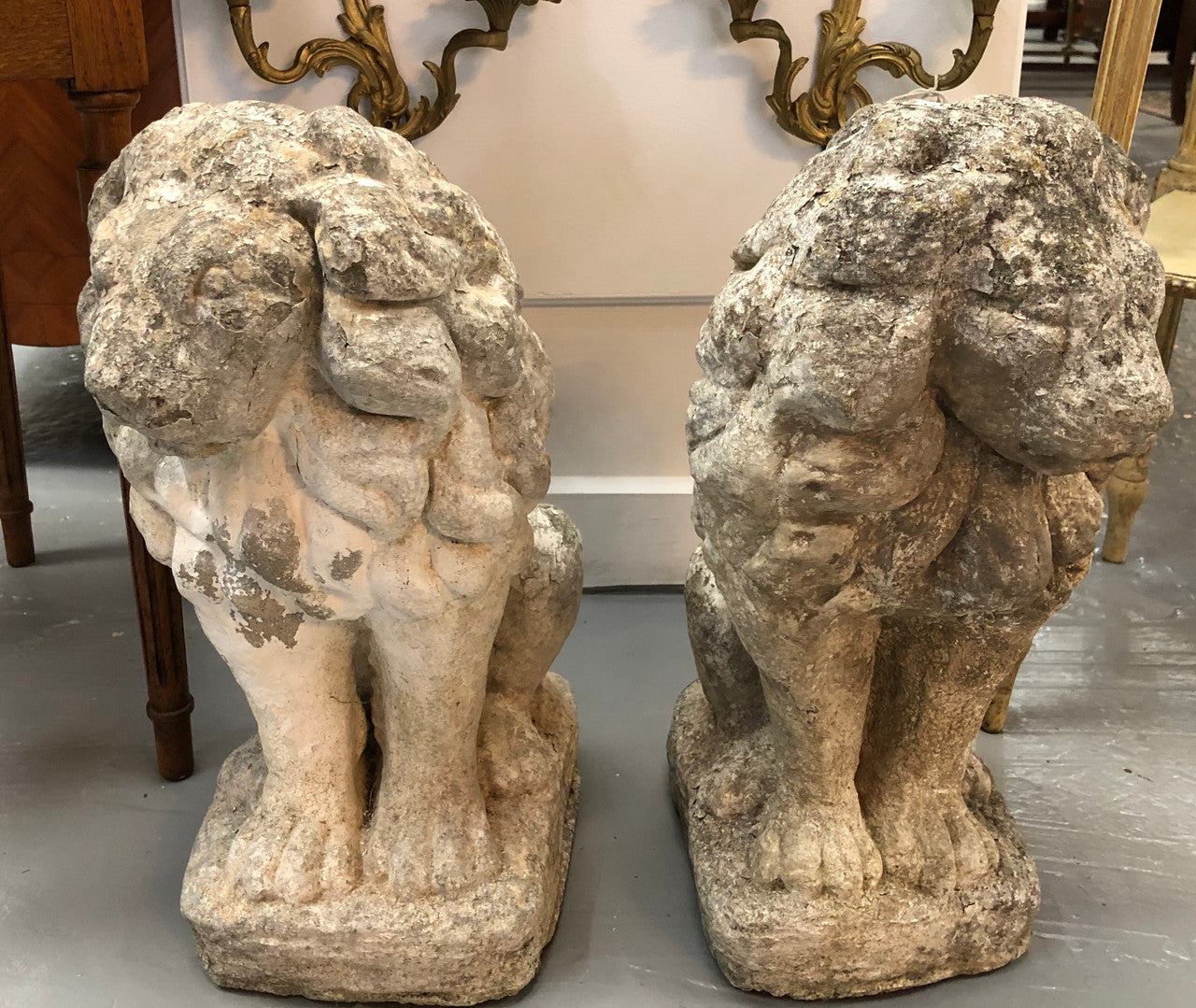 Fabulous Vintage Pair Of Concrete Lions