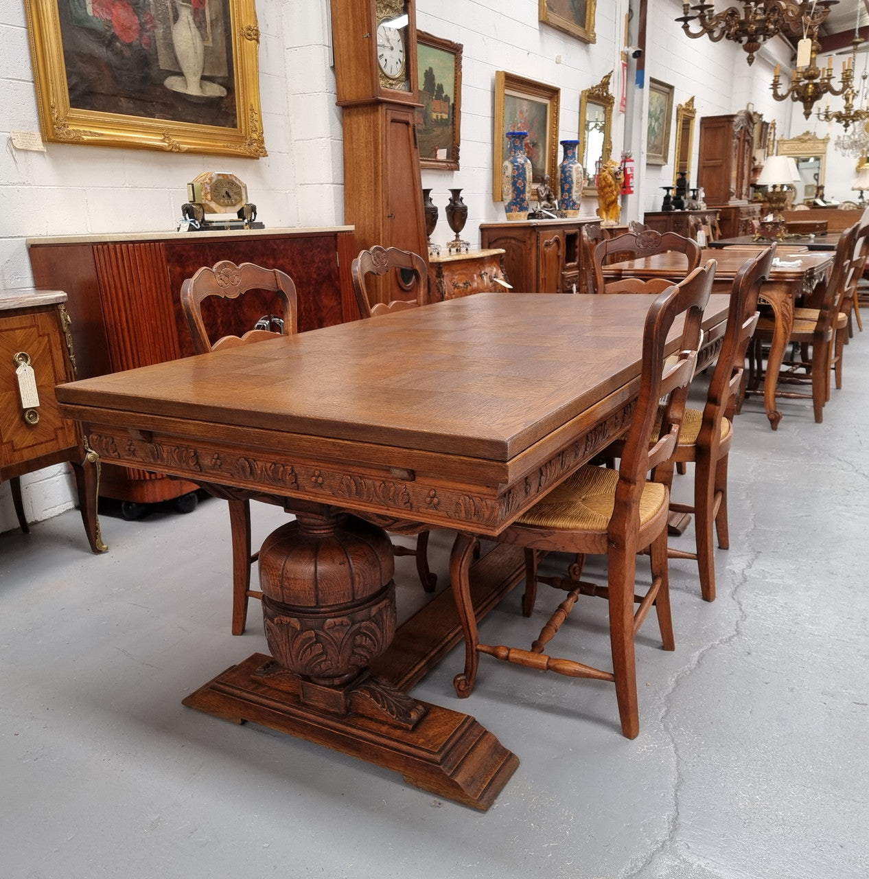 French Oak Renaissance Style Extension Table With Stretcher Base | Antique & Vintage | Moonee Ponds Antiques | Australia Wide Delivery