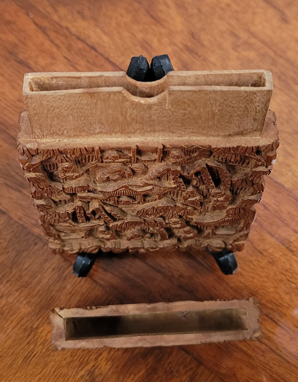 Antique 19th Century Intricately Hand Carved Sandalwood Card Case
