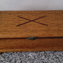 Vintage Silky Oak and Cedar jewellery box with red velvet lining. It is in good original condition, please view photos as they help form part of the description.